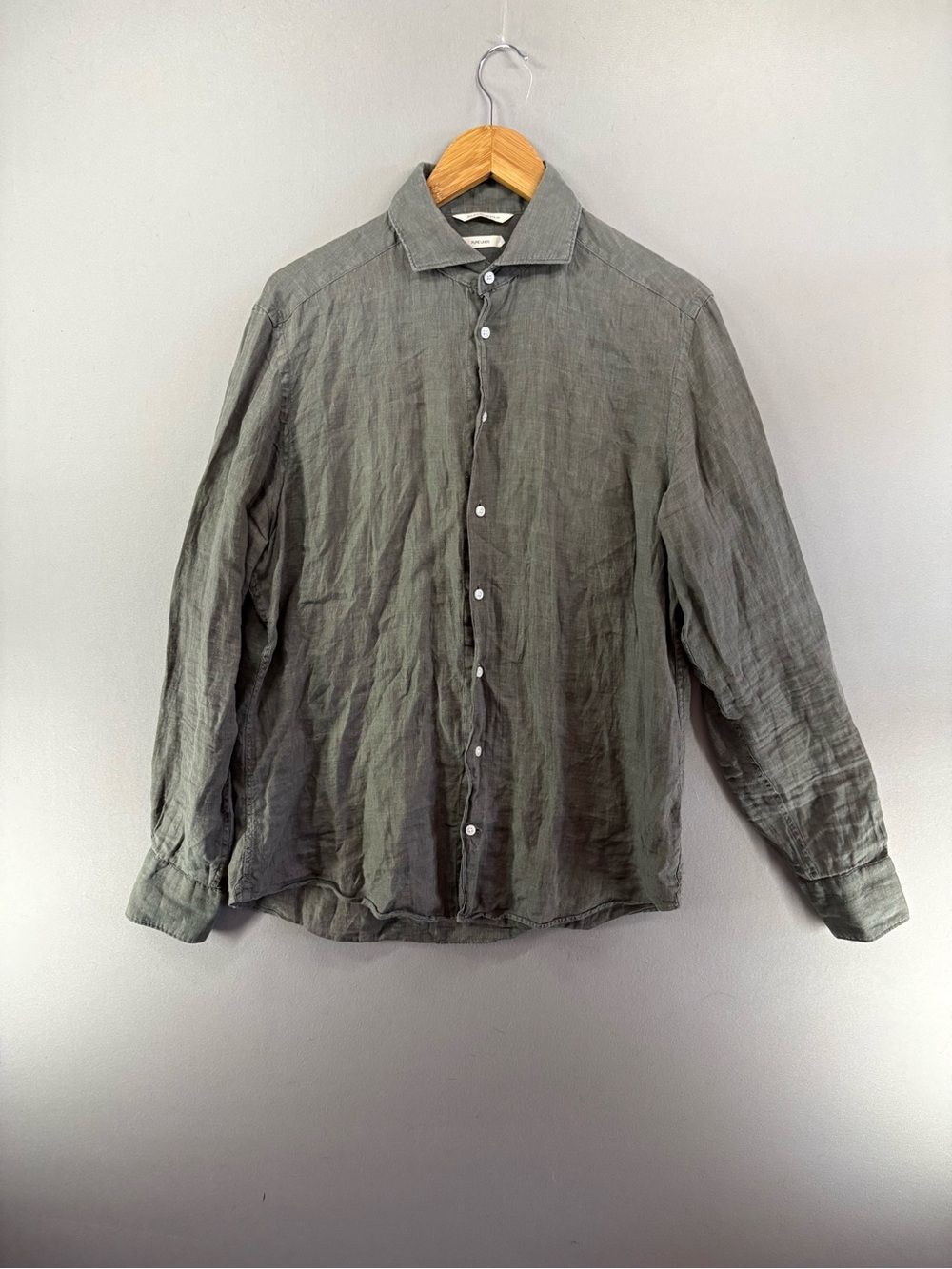 Suitsupply Pure Linen Shirt Sz 15.1/2 15 3/4 Slim, Dark Green Button Up Men